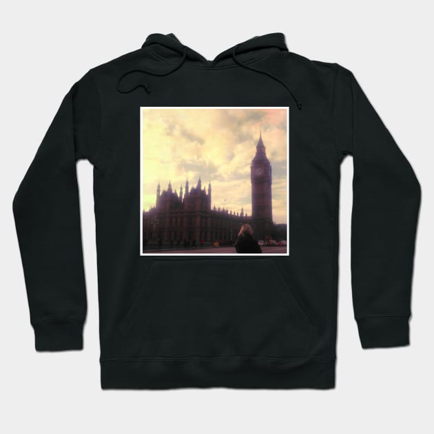 London Big Ben photoreal beautiful city purple pink aesthetic foggy design Hoodie by BoogieCreates